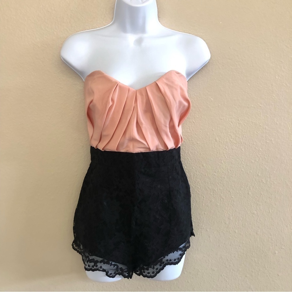 ASOS Petite Playsuit Strapless Pleated Bandeau Lace Romper Size 6